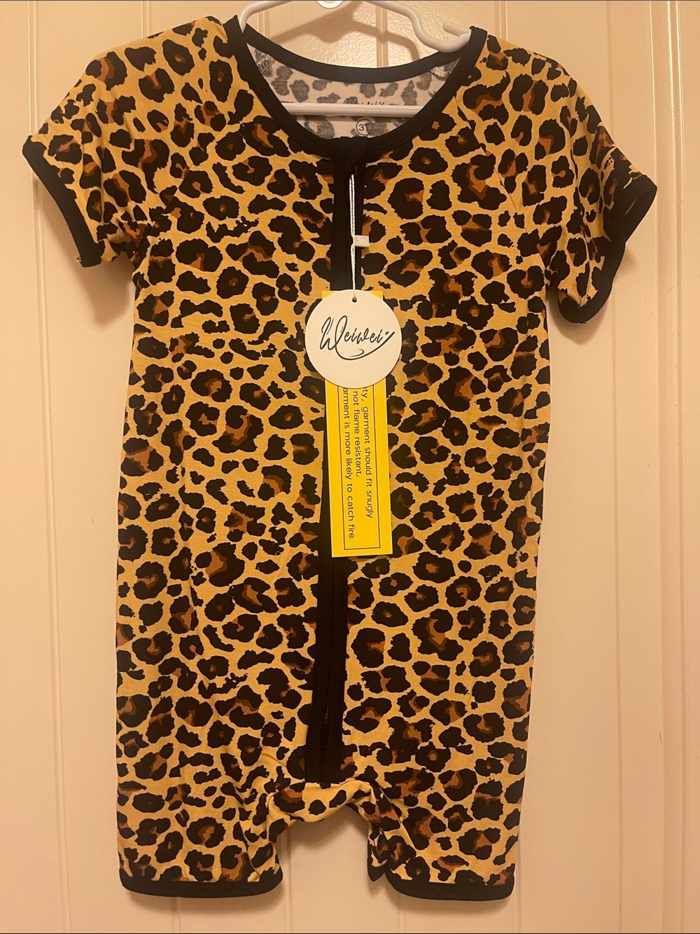 Bamboo 3t Kids' Leopard Print Short Sleeve Romper - Yellow/Black